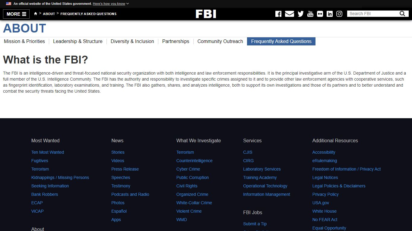 What is the FBI? — FBI - Federal Bureau of Investigation