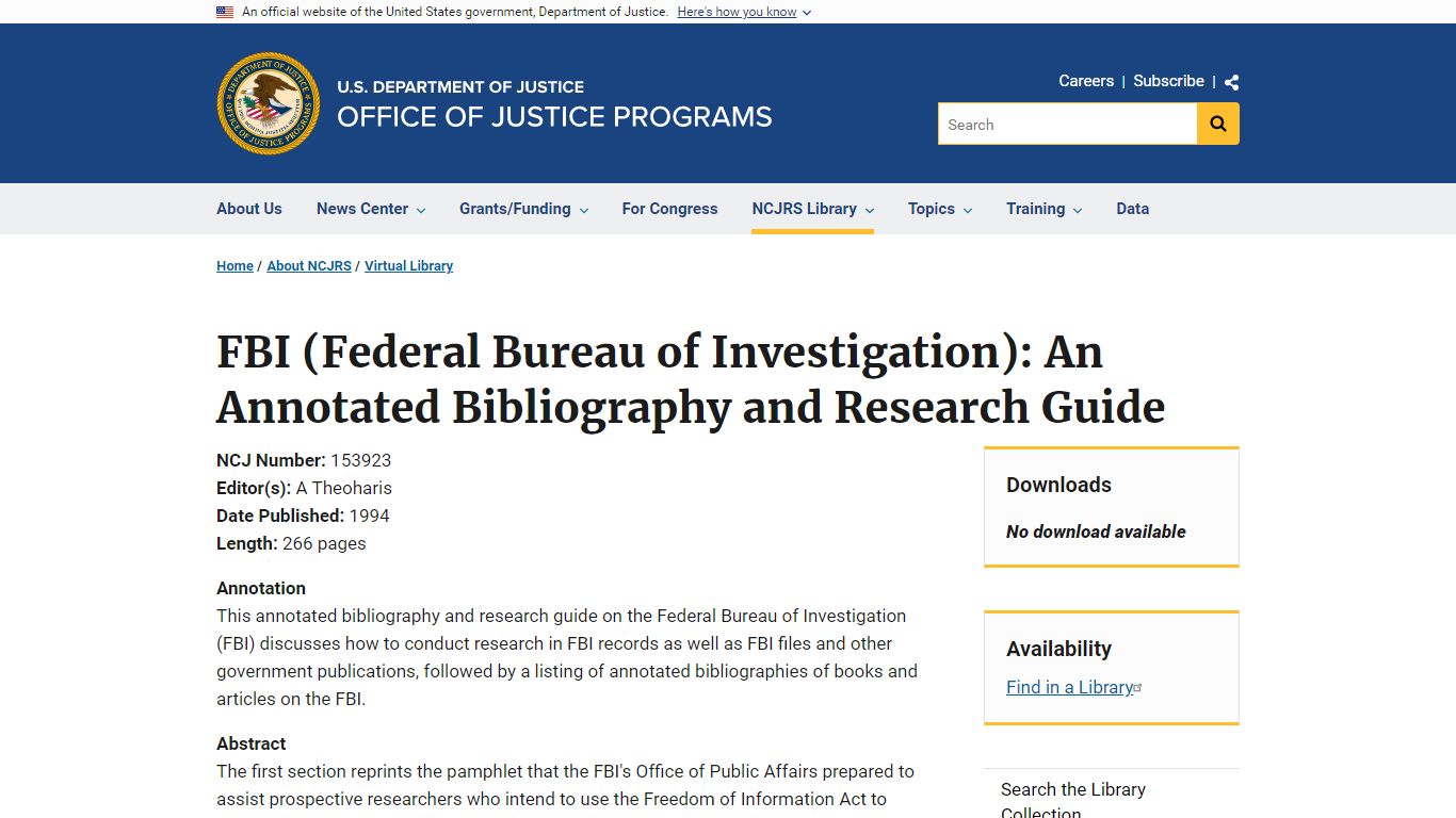 FBI (Federal Bureau of Investigation): An Annotated Bibliography and ...